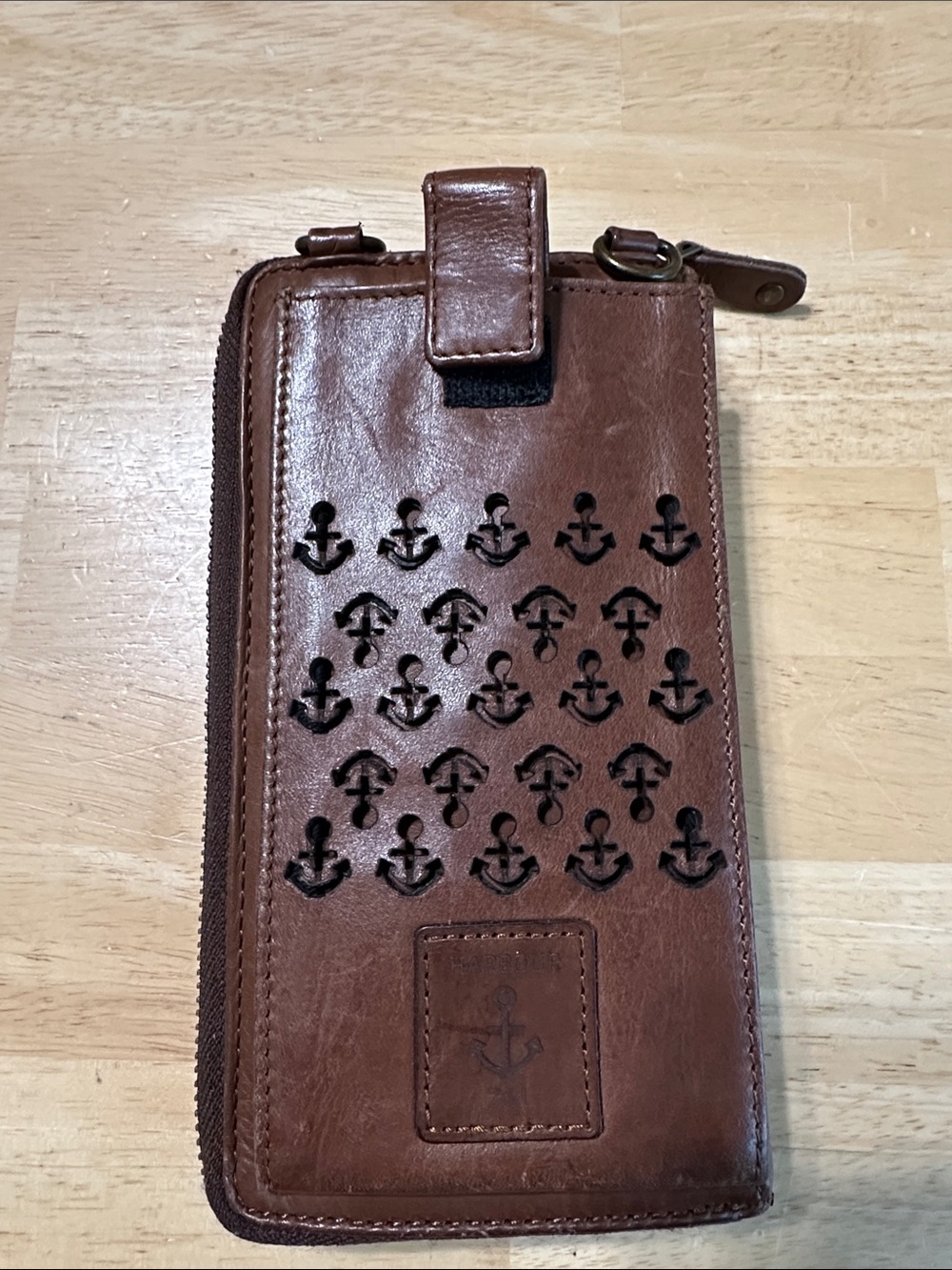Brown Leather Wallet with Anchor Cutout Detail